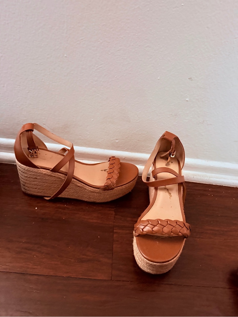 Michael Kors Tan Braided Espadrille Platform Sandals